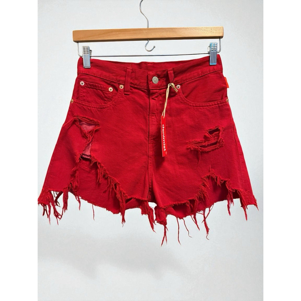 DENIMIST Pierce Shorts Distressed Destroyed Red Size 26 ‎ New With Tags FLAWED